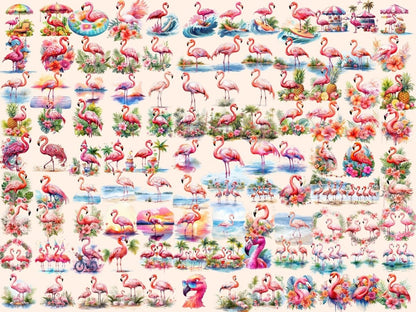 Flamingos Watercolor Clipart adorable flamingo - Wonders Artist