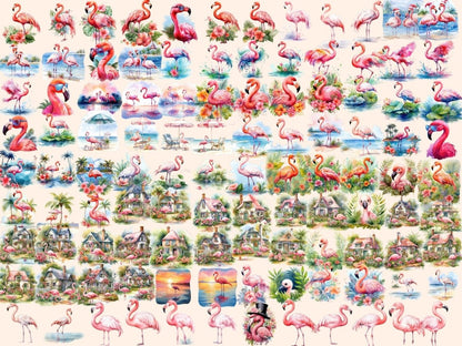 Flamingos Watercolor Clipart adorable flamingo - Wonders Artist