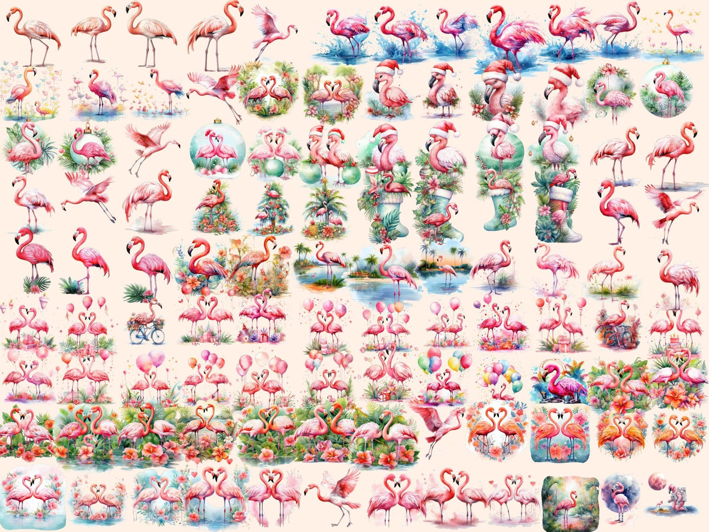 Flamingos Watercolor Clipart - High - Quality Instant Digital Download for Creative Projects