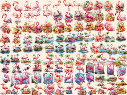 Flamingos Watercolor Clipart adorable flamingo - Wonders Artist