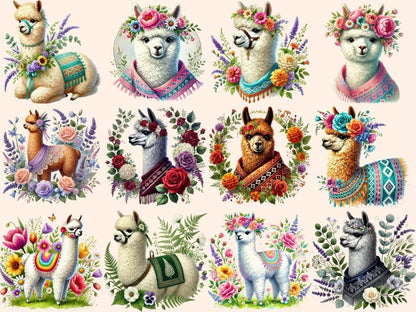 Floral Alpacas Clipart Alpaca Clipart - Wonders Artist