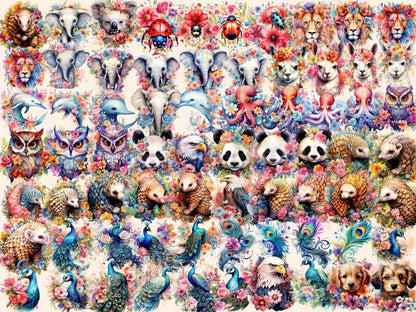 Floral Animals Watercolor Clipart animals with flowers - Wonders Artist