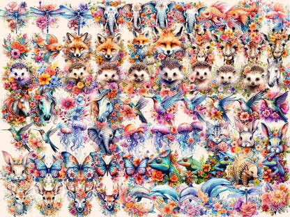 Floral Animals Watercolor Clipart animals with flowers - Wonders Artist