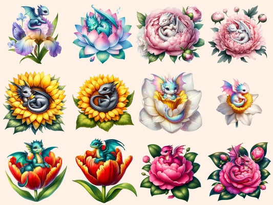 Floral Baby Dragons Clipart