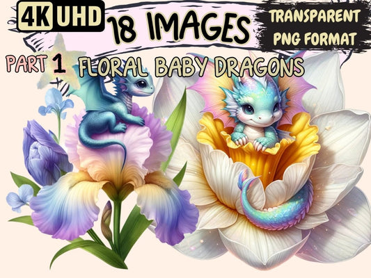 Floral Baby Dragons Clipart baby dragon clipart - Wonders Artist