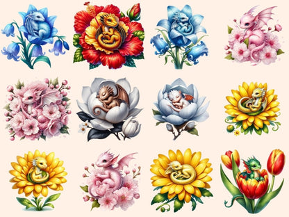 Floral Baby Dragons (P2) Clipart Baby clip art - Wonders Artist