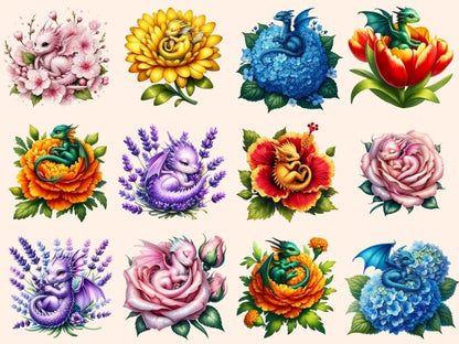 Floral Baby Dragons (P2) Clipart Baby clip art - Wonders Artist