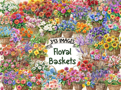 Floral Baskets Watercolor Clipart floral basket png - Wonders Artist