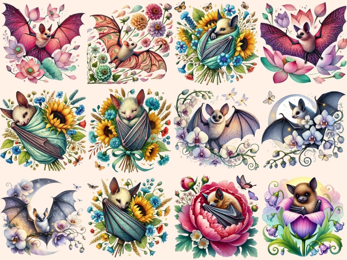 Floral Bats Clipart aesthetic bat png bat clipart bat images - WondersArtist