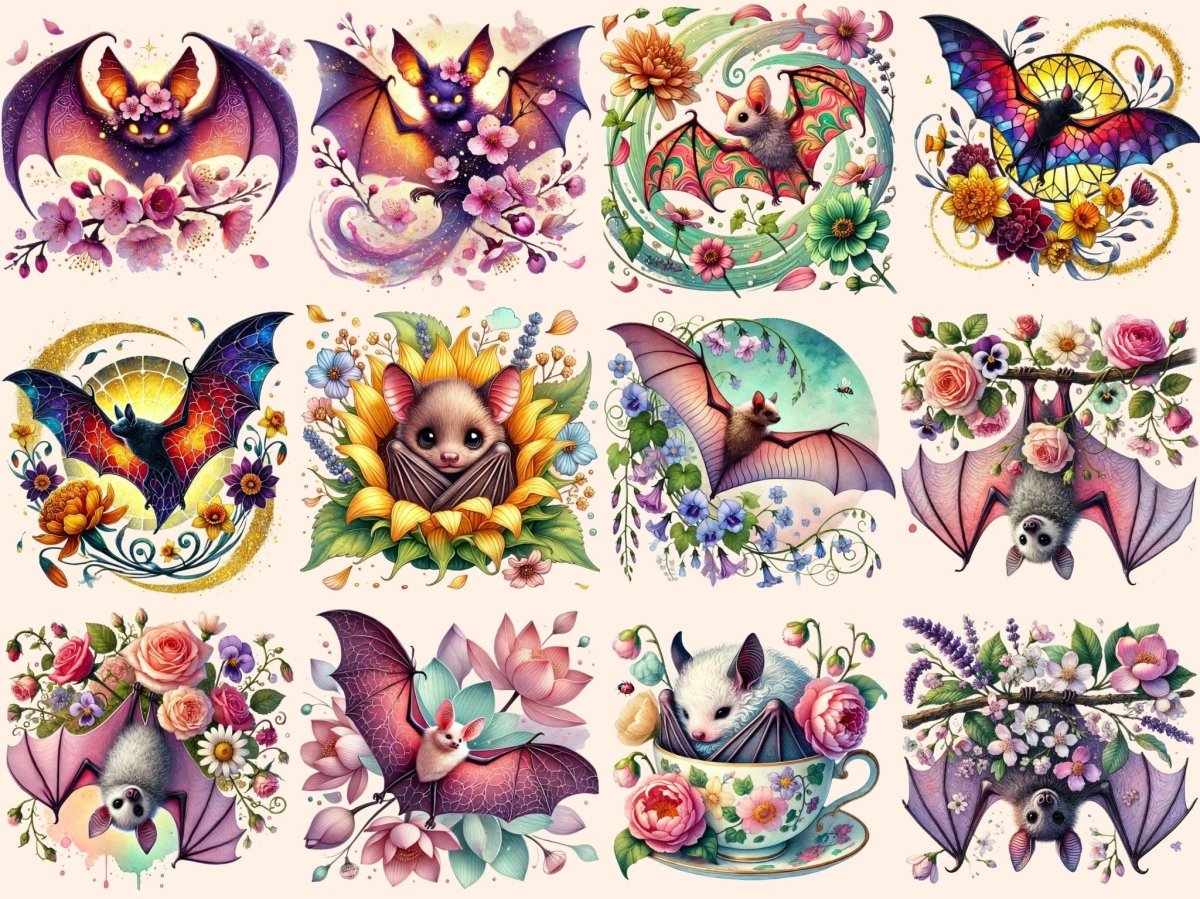 Floral Bats Clipart aesthetic bat png bat clipart bat images - WondersArtist