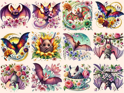 Floral Bats Clipart aesthetic bat png bat clipart bat images - WondersArtist