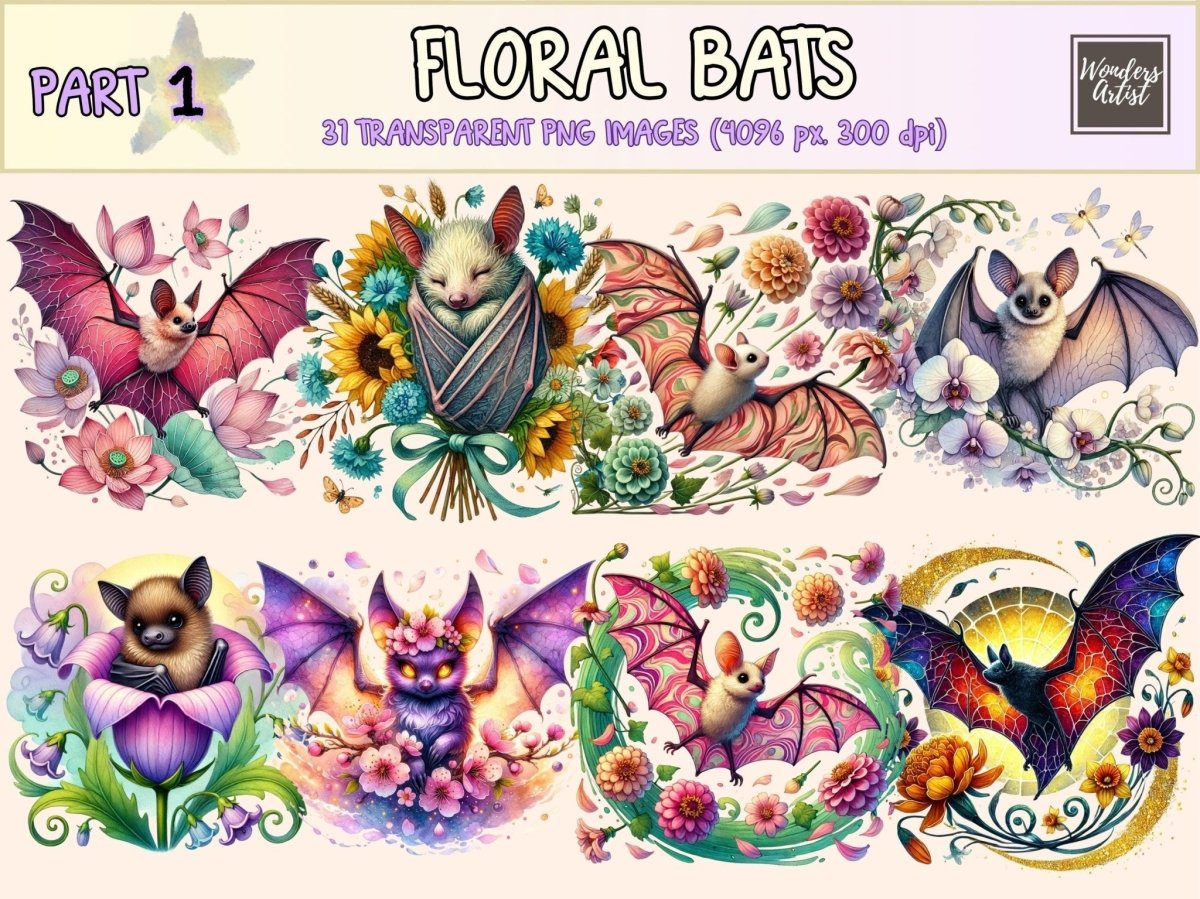 Floral Bats Clipart aesthetic bat png bat clipart bat images - WondersArtist