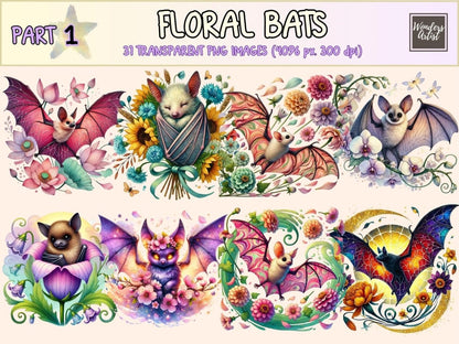 Floral Bats Clipart aesthetic bat png bat clipart bat images - WondersArtist