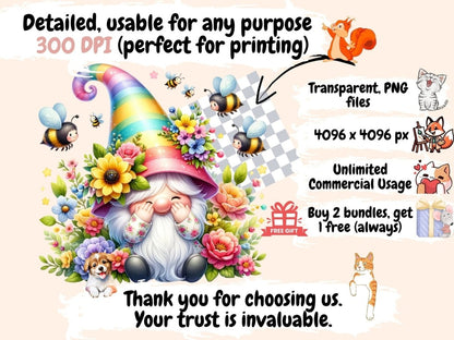 Floral Bee Gnomes Clipart bee gnome art - Wonders Artist