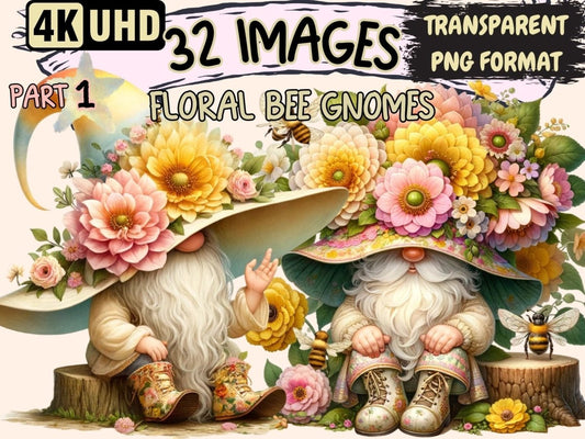 Floral Bee Gnomes Clipart bee gnome art - Wonders Artist