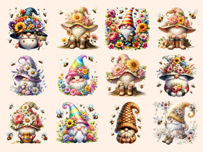 Floral Bee Gnomes Clipart bee gnome art - Wonders Artist