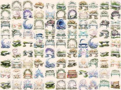 Floral Benches Watercolor Clipart Bench Clipart - Wonders Artist