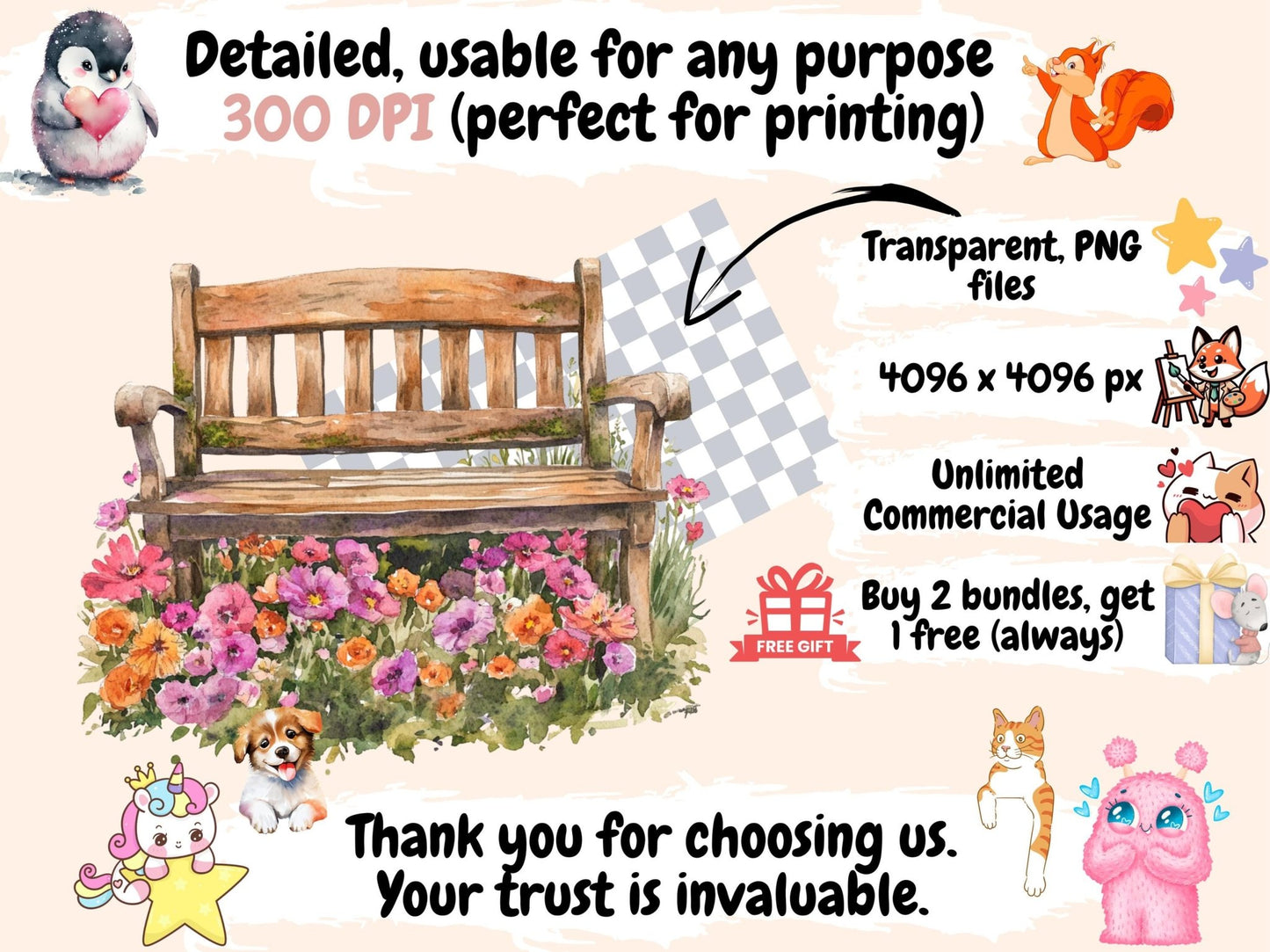 Floral Benches Watercolor Clipart - High - Quality Instant Digital Download for Creative Projects