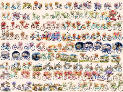 Floral Bikes Watercolor Clipart bicycle clipart - Wonders Artist