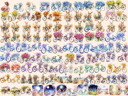Floral Bikes Watercolor Clipart bicycle clipart - Wonders Artist