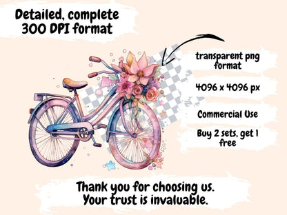 Floral Bikes Watercolor Clipart bicycle clipart - Wonders Artist
