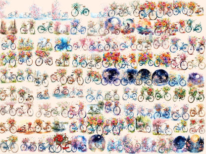 Floral Bikes Watercolor Clipart bicycle clipart - Wonders Artist