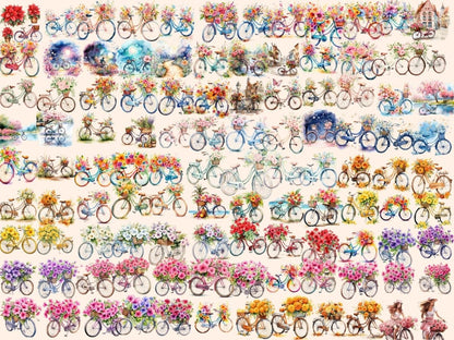 Floral Bikes Watercolor Clipart bicycle clipart - Wonders Artist