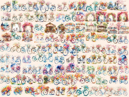 Floral Bikes Watercolor Clipart bicycle clipart - Wonders Artist