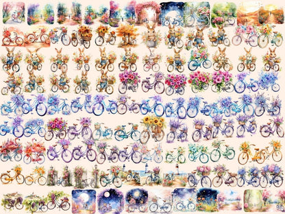 Floral Bikes Watercolor Clipart bicycle clipart - Wonders Artist