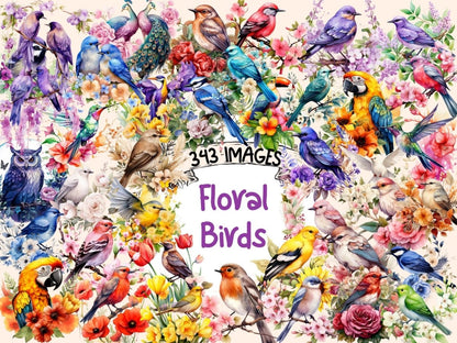 Floral Birds Watercolor Clipart bird clipart - Wonders Artist