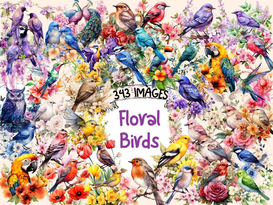 Floral Birds Watercolor Clipart bird clipart - Wonders Artist