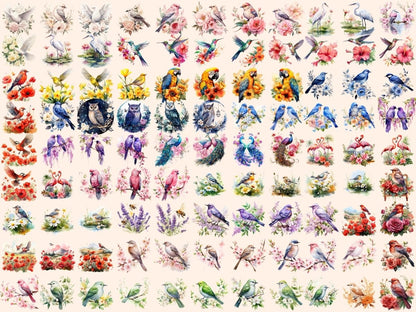 Floral Birds Watercolor Clipart bird clipart - Wonders Artist