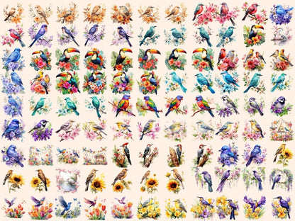 Floral Birds Watercolor Clipart bird clipart - Wonders Artist