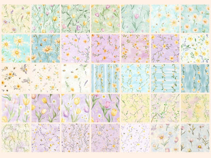 Floral Bloom Seamless Pattern Digital Papers bloom digital botanical print digital paper - WondersArtist