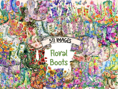 Floral Boots Watercolor Clipart boots clipart - Wonders Artist