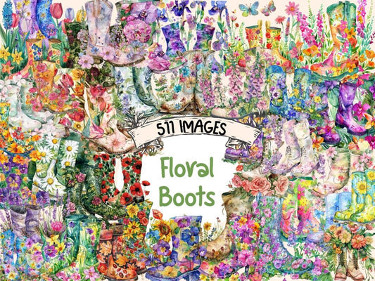 Floral Boots Watercolor Clipart boots clipart - Wonders Artist
