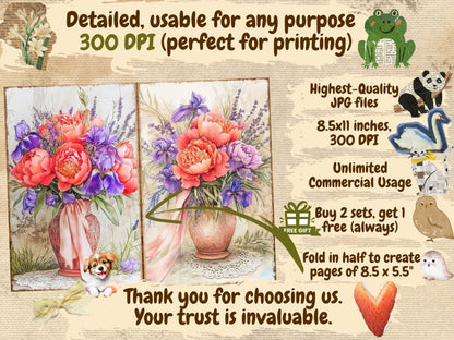 Floral Bouquets Journal Pages (P1) Bouquet Ephemera - Wonders Artist