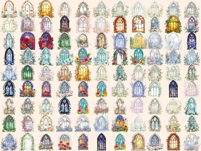 Floral Church Windows Watercolor Clipart christian clipart - Wonders Artist