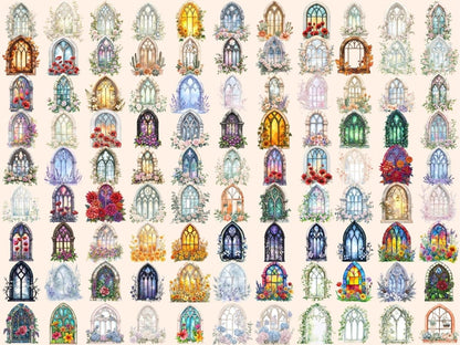 Floral Church Windows Watercolor Clipart christian clipart - Wonders Artist