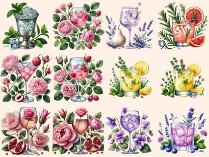 Floral Cocktails (P2) Clipart alcohol clipart - Wonders Artist
