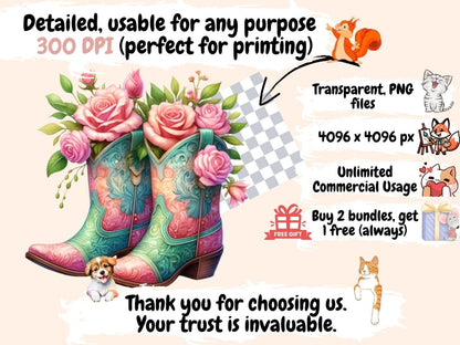 Floral Cowgirl Boot Clipart Boot design - Wonders Artist