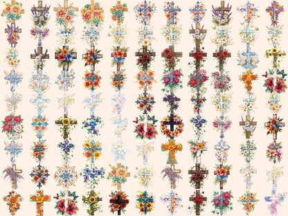 Floral Crosses Watercolor Clipart Botanical Crosses - Wonders Artist