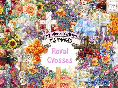 Floral Crosses Watercolor Clipart Botanical Crosses - Wonders Artist