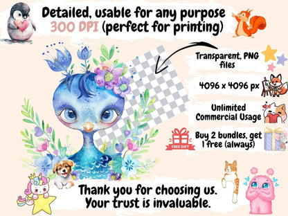 Floral Crown Animals Watercolor Clipart Animal Clipart - Wonders Artist