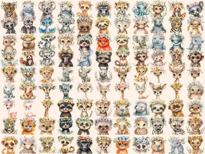 Floral Crown Animals Watercolor Clipart Animal Clipart - Wonders Artist