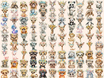 Floral Crown Animals Watercolor Clipart Animal Clipart - Wonders Artist
