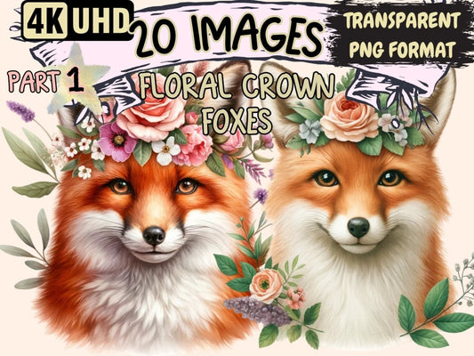 Floral Crown Foxes Clipart Cute fox art - Wonders Artist
