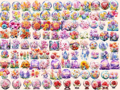 Floral Crystal Balls Watercolor Clipart floral clipart - Wonders Artist