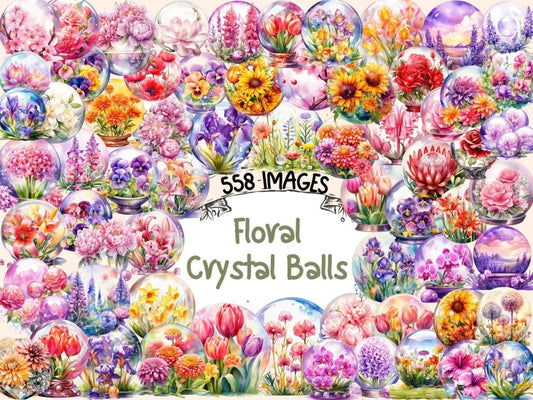 Floral Crystal Balls Watercolor Clipart floral clipart - Wonders Artist