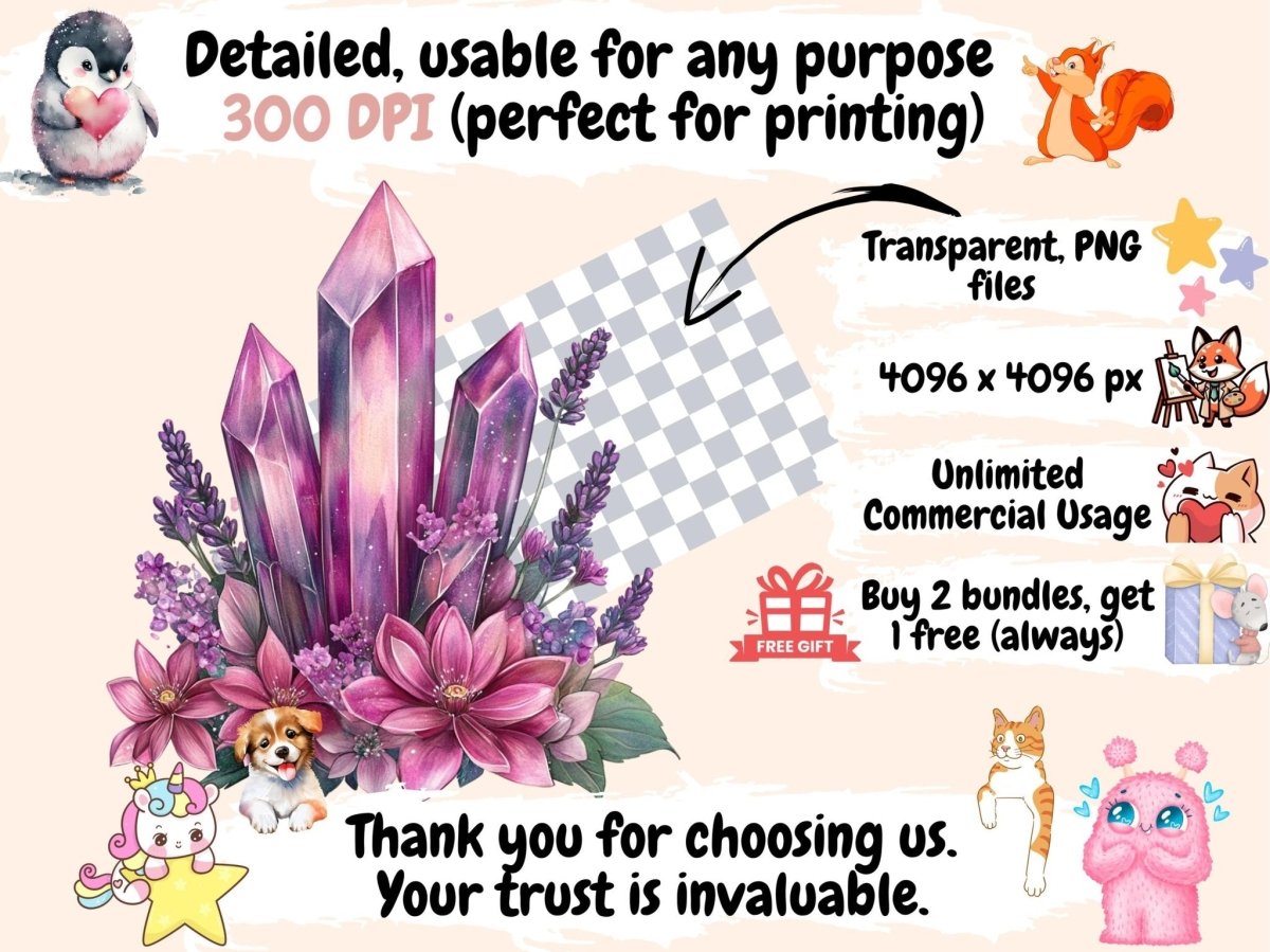 Floral Crystals Watercolor Clipart crystal art crystal clipart crystal graphics - WondersArtist